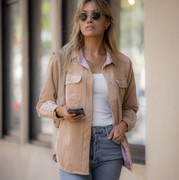 AMARYLLIS Reversible Corduroy🍀 Jacket in Camel Brown/Plaid - Picture 2 of 10